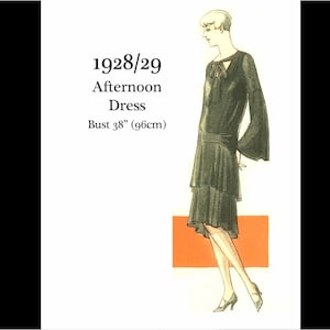 1920-tals vintage sömnadsmönster art déco-eftermiddagsklänning - byst 38 (PDF DIREKT NEDLADDNING)