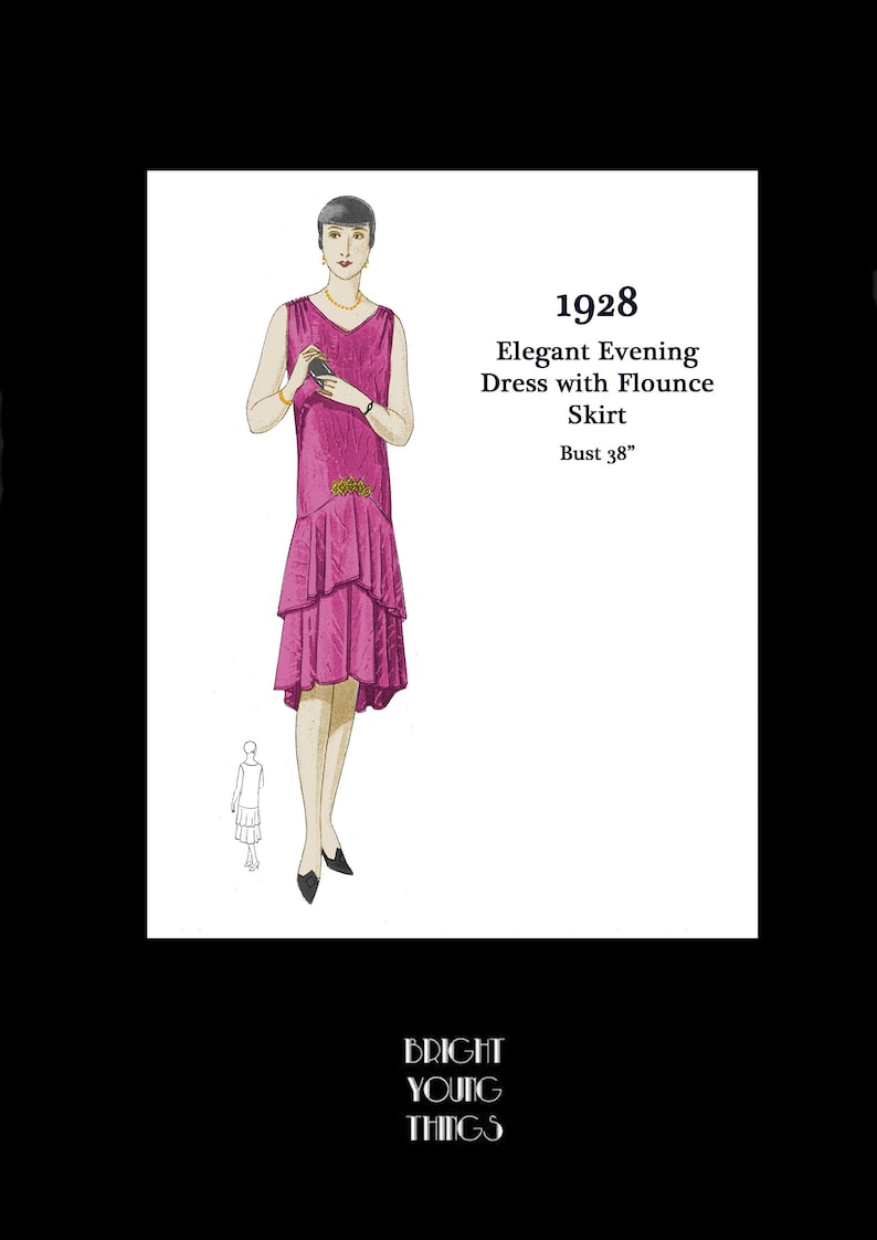 1920s 20s 1928 Art Deco Great Gatsby Flapper Party Silk Dress Vintage Sewing Pattern Bust 38 E Pattern Reproduction PDF INSTANT DOWNLOAD image 1