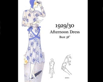 1920s 20s Vintage Padrão de Costura Art Déco Flapper Elegante Elegante Vestido de Dia Busto 38 E Padrão Reprodução PDF DOWNLOAD INSTANTÂNEO