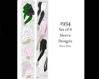 Conjunto de mangas Art Déco de los años 30 y 1934, manga llamativa, manga abullonada, reproducción del patrón de costura vintage en PDF, descarga instantánea.