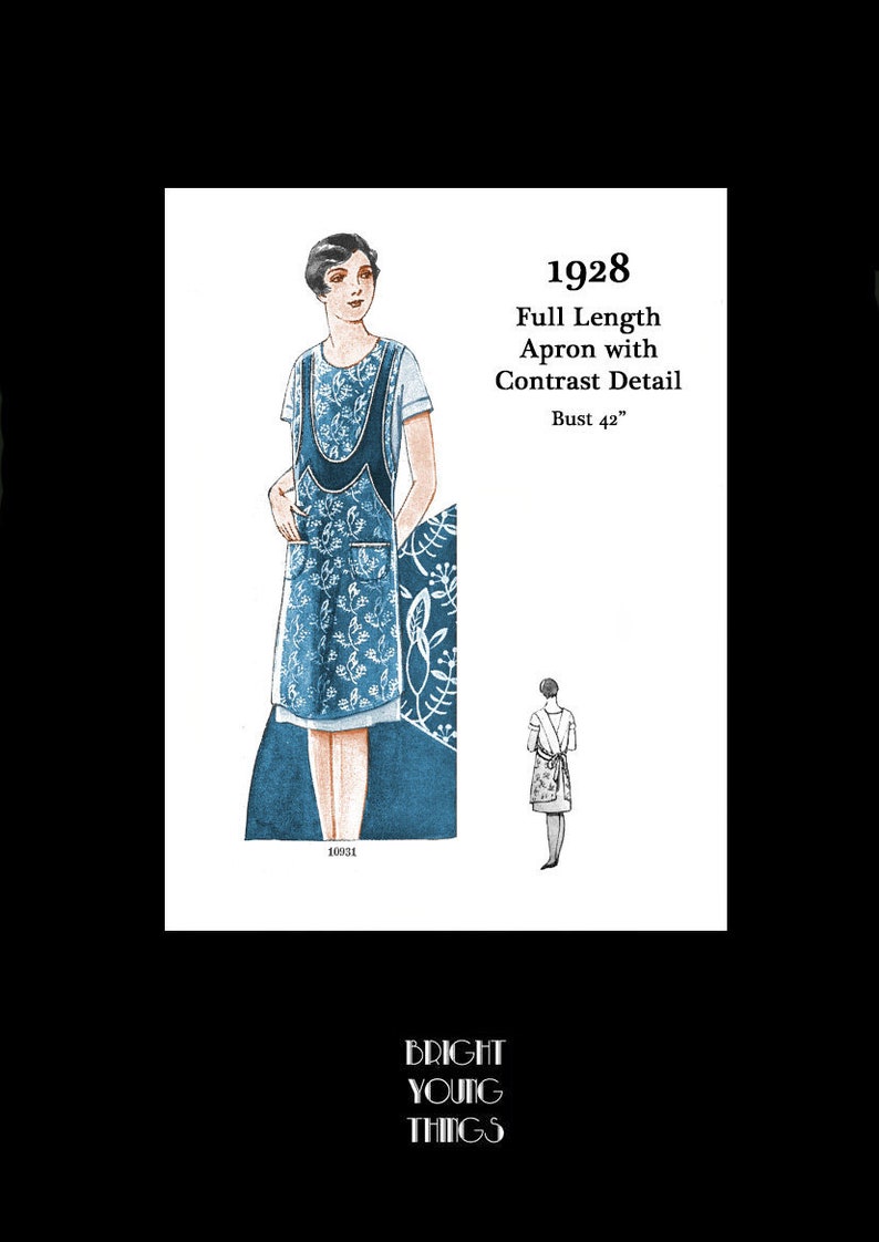 1950s Apron History: Tea Apron, Half Apron, Cobbler Apron     1920s 20s 1928 Art Deco Great Gatsby Downton Abbey Full Apron Vintage Sewing Pattern Bust 42 E Pattern Reproduction PDF INSTANT DOWNLOAD  AT vintagedancer.com