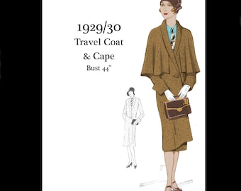 1920s Vintage Sewing Pattern Art Deco Flapper Coat Cape - Bust 44  (PDF DOWNLOAD)