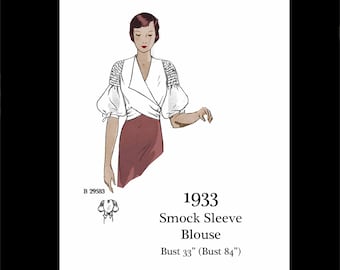 Modello di cucito vintage anni '30: camicetta con maniche a grembiule - Busto 33 (modello PDF scaricabile immediatamente)