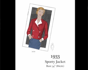 1930s Vintage Sewing Pattern: Sporty Weekend Jacket - Bust 34 (Instant Download PDF Pattern)