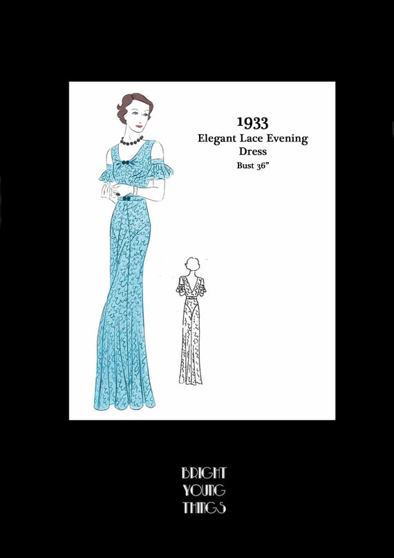 1930s 30s Vintage Sewing Pattern Art Deco Evening Lace Floor Length Dress  Bust 36 PDF INSTANT DOWNLOAD - Etsy UK