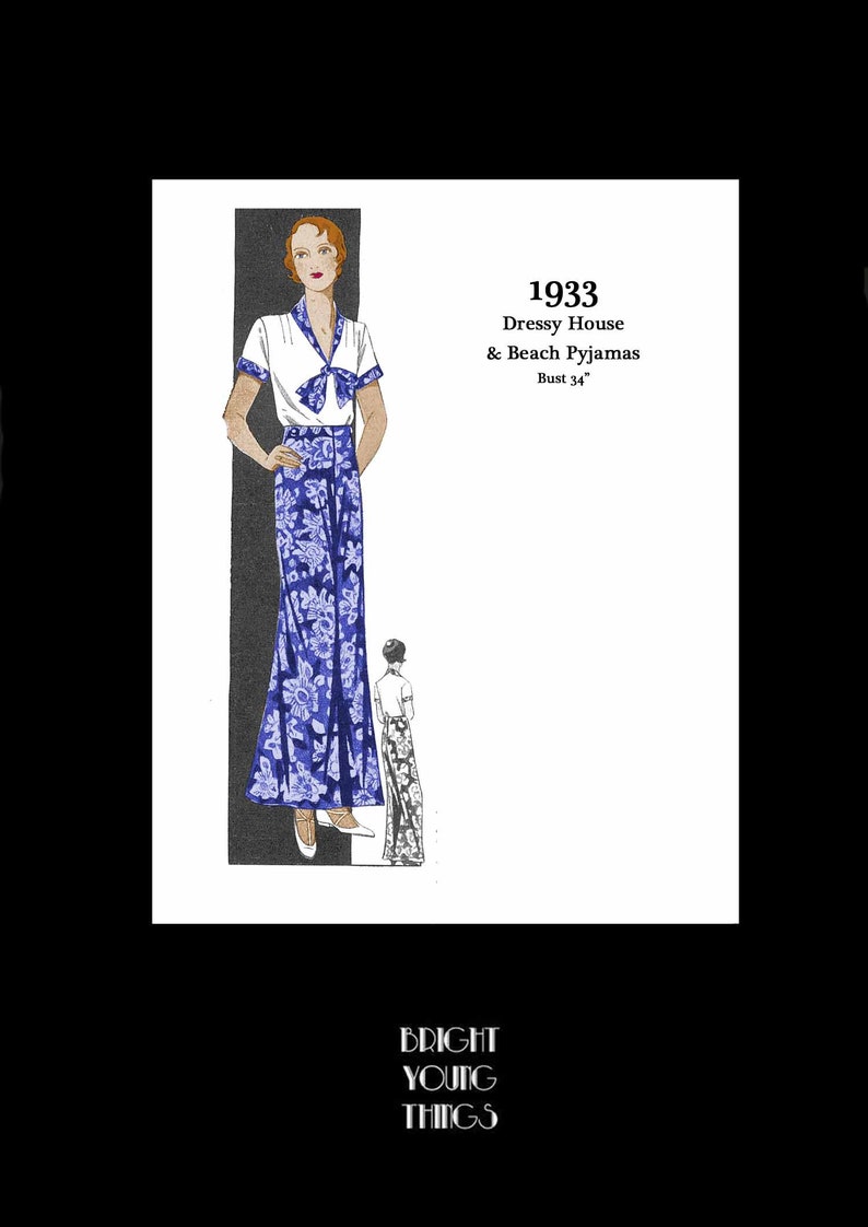 1930s Sewing Patterns- Dresses, Pants, Tops     1930s 30s 1933 Pyjamas Beach Pyjamas Nightwear Bust 34 E Pattern Reproduction PDF INSTANT DOWNLOAD  AT vintagedancer.com