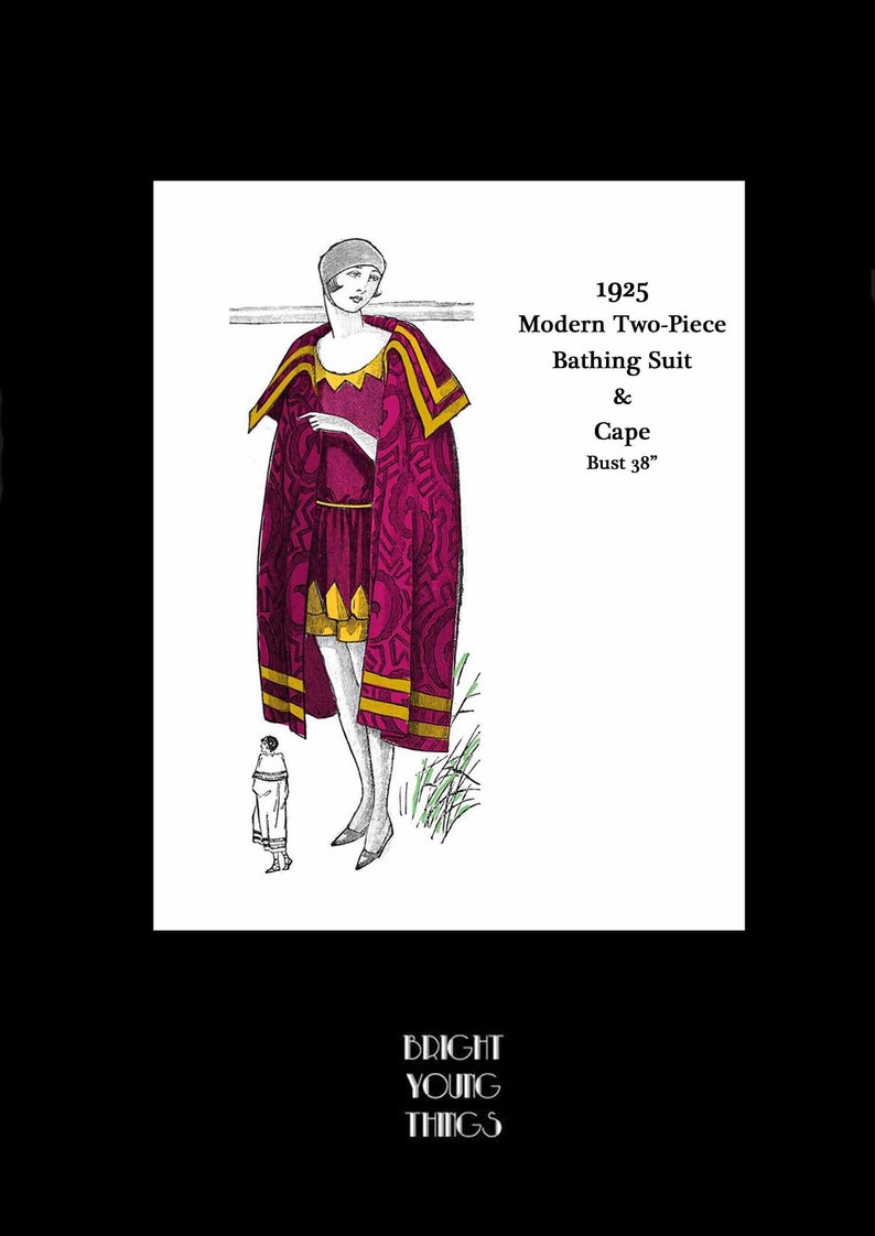 1920s Patterns – Vintage, Reproduction Sewing Patterns     1920s 20s 1925 Art Deco Great Gatsby Flapper Cape Bathing Suit Vintage Sewing Pattern Bust 38 E Pattern Reproduction PDF INSTANT DOWNLOAD  AT vintagedancer.com