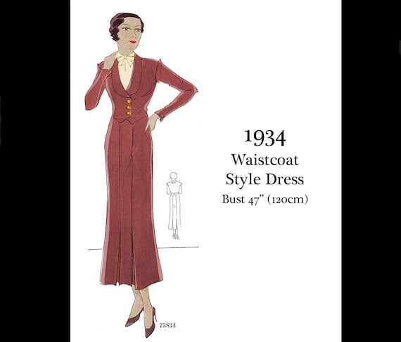 1930s Vintage Sewing Pattern Waistcoat Fitted Day Dress - Bust 47 (PDF INSTANT DOWNLOAD) - Etsy 1930s Vintage Sewing Pattern Waistcoat Fitted Day Dress - Bust 47 (PDF INSTANT DOWNLOAD) - Etsy