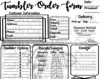 Tumbler Order Form Etsy
