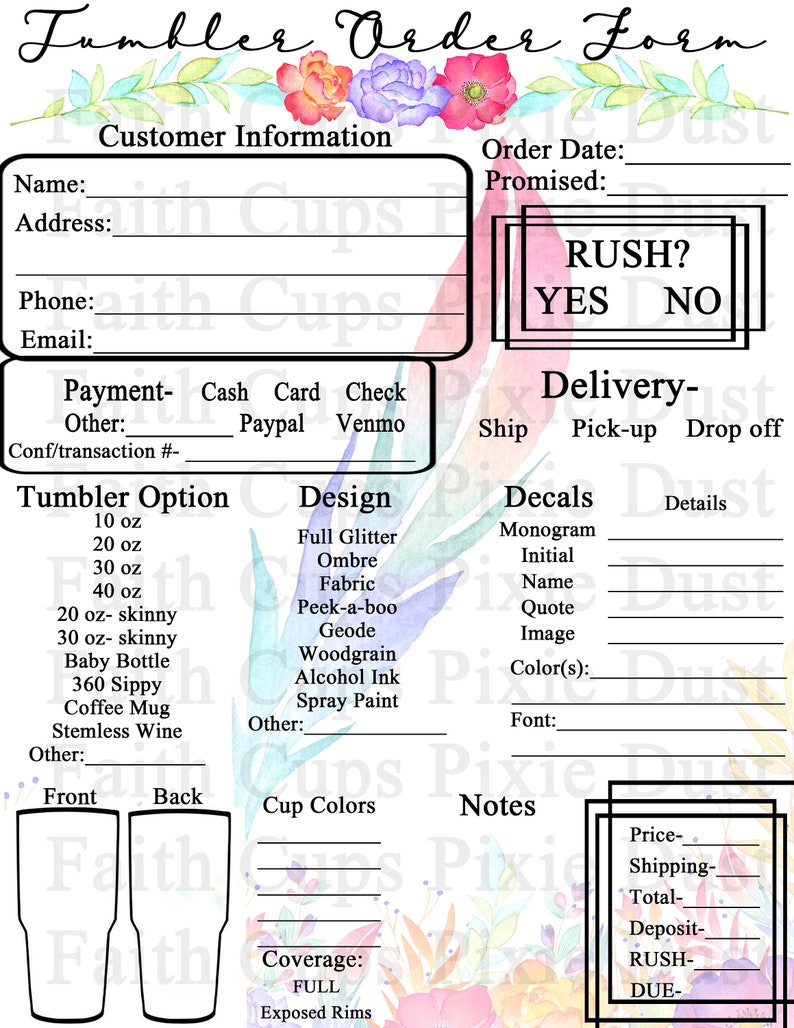  Custom Tumbler Order Form Template Free Printable Word Searches