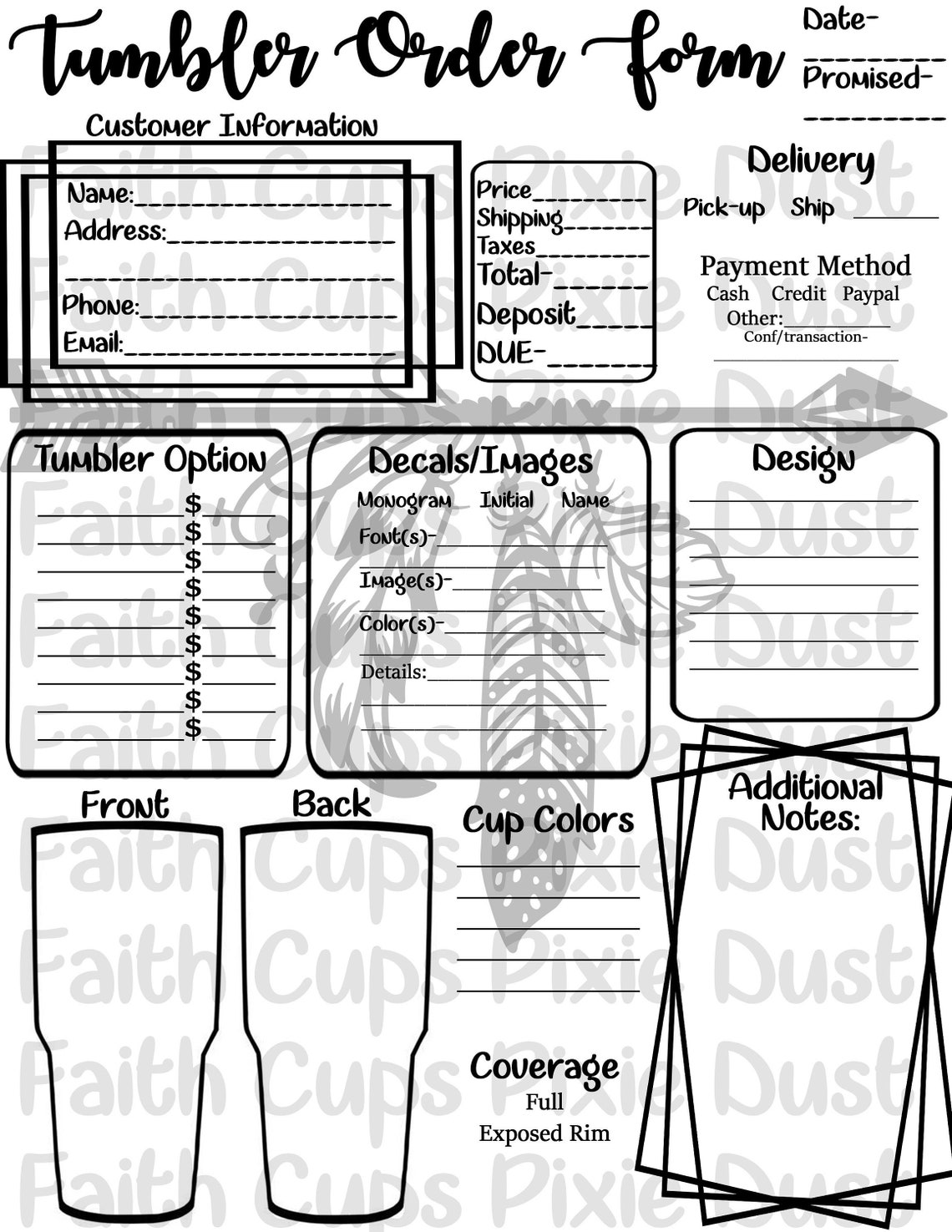 Tumbler Order Form Template Free