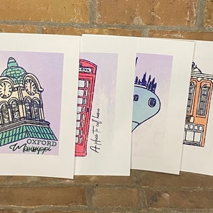 Oxford Mississippi Watercolor Print bundle  ; Digital art print ; Courthouse ; oxford square; phonebooth; water tower