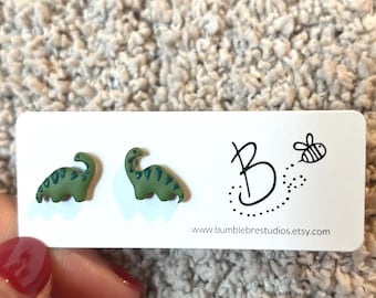 Handmade Polymer Clay Tiny Dinos Earrings | Hypoallergenic Titanium Stud