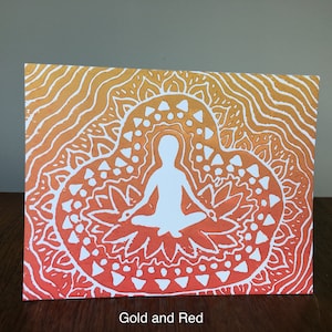 Block Print Meditatie Card - Lege kaart - Bedankt kaart - wenskaart - goud en rood