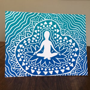 Block Print Meditatie Card - Lege kaart - Bedankt kaart - wenskaart - turquoise en blauw