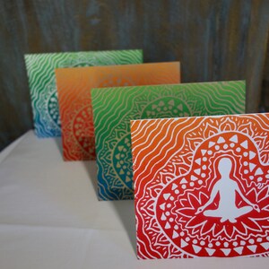 Pack van 6 diverse meditatie lege kaarten - Block Print Wenskaart