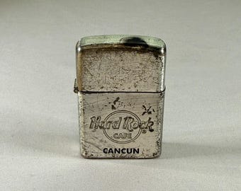 Vintage Hard Rock Cafe Cancun Butane Lighter Silver Finish Pocket Wear
