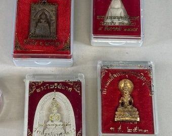 Thai Buddhist Amulet Lot 4pc Phra Somdej, Wat Bowon, Wat Rai Khing, Vintage 1990