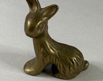 Vintage Solid Brass Rabbit Figurine Miniature Bunny MCM Easter Decor 2 Inch