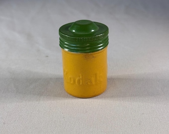 Vintage Metal Kodak Film Canister With Green Lid and Yellow Body Photography Collectible