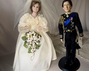 Vintage 1987 Royal Wedding Porcelain Doll Set: Diana & Charles, Danbury Mint