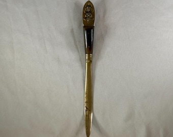 Vintage Brass Horn Letter Opener - Asian Deity Motif Desk Accessory