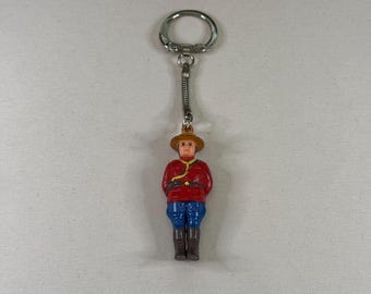 Vintage RCMP Mountie Keychain 1970s Canadian Souvenir Red Serge 2.5" Figurine