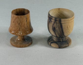 Vintage Olive Wood Miniature Vessels, Hand Turned Set of 2