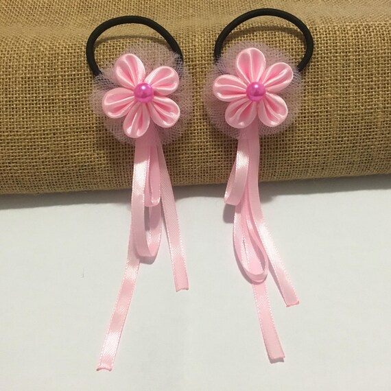 Handmade Flower Hair Tie Elastic Hair Tie With Half Pearl Etsy
