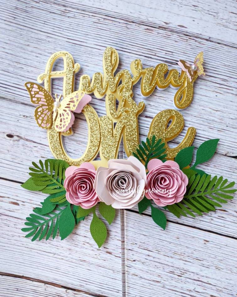 Custom Cake Topper Number One and Banner Paper Rose and | Etsy