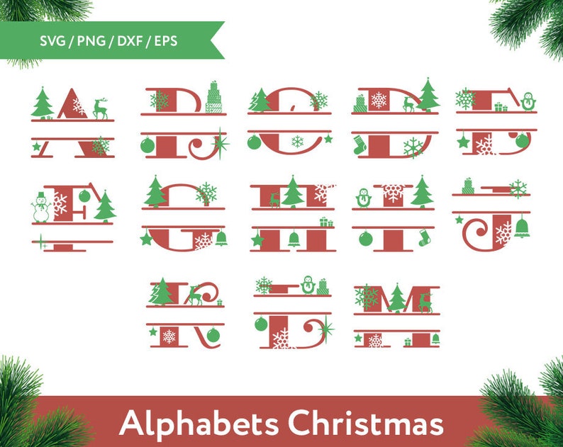 Download Christmas Split Monogram Cut Files Christmas Alphabet SVG ...