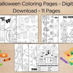 Paquete de páginas para colorear de Halloween, para niños, con sopa de letras y coloreado, 13 páginas
