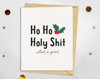 Ho Ho Holy shit what a year | Happy New Year Holiday Cards 2023 2024 | Funny card friend | Silly Christmas Greeting | bonne annee quote