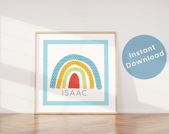 Rainbow Name Digital Print, Nursery Printable Art, Personalised Name Wall Art, Kid's room, nursery decor, baby boy, Instant Download