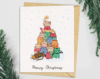 Meowy Christmas Cat Christmas Card | Cute Holiday Greeting Cards | Pet Cat Lovers Cat Mom Dad Christmas gift cat lover | Funny Fur Baby