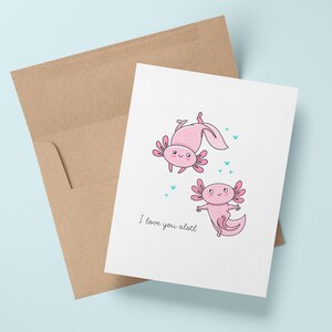 Je t'aime beaucoup carte mignonne de valentine d'axolotl | Axolotl | Cadeau carte de Saint-Valentin animal mignon petite amie petit ami mari femme fils fille