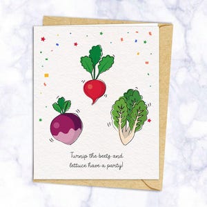 NAVET, BETTERAVES et LAITUE font la fête Cartes d'anniversaire drôles de légumes | Cartes de voeux pour les amis et la famille