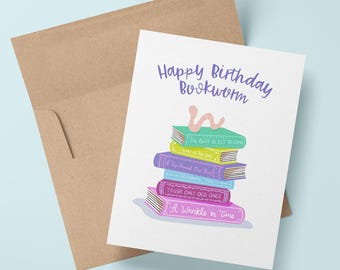Bookworm Birthday Card | Reading Book Lover Gift
