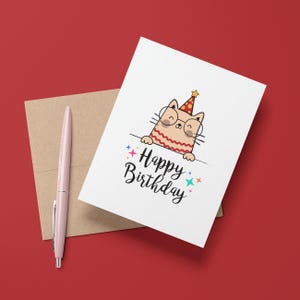 Carte d'anniversaire de chat fêtard | Carte de voeux drôle mignonne simple d'anniversaire | Carte d'anniversaire de papa de maman de chat d'amoureux de <br> Profitez-en ! Lot de 5 disponibles