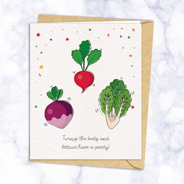 TURNIP the BEETS and LETTUCE have a party Funny Vegetables  Birthday Cards | Greeting Cards for friends and family