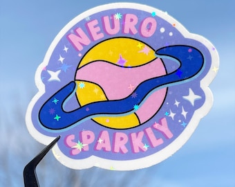 Neuro Sparkly Sticker | Waterproof Holographic Vinyl | Autism Dyslexia ADHD Neurodiverse neurodiversity neurodivergent | planets Laptop