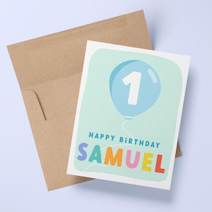 Carte d'anniversaire personnalisée pour bébé garçon premier anniversaire enfants tout-petits, carte d'anniversaire personnalisée, carte de premier anniversaire, ballon petit-fils fils neveu