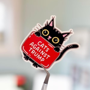トランプ反対派の猫ステッカー 政治猫ステッカー トランプ反対派の皮肉な黒猫のラップトップウォーターボトル アンティファ カナダの政治 黒猫の面白い話