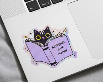 Funny Cat Mastering Human holografische sticker | Laptop, bidon, waterdicht vinyl