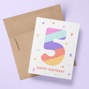 5ème carte d'anniversaire pour fille cinquième anniversaire, carte pour enfants, grande fille carte d'anniversaire coeurs d'amour arc-en-ciel petite-fille fille nièce