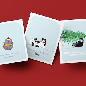 Cartões de Natal dos Gatos Rabugentos, Pacote com 3 Cartões de Boas Festas Divertidos