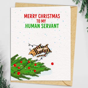 Carte de Noël drôle de chat de serviteur de Zazzle.be Liste d'envies Vous avez des idées ? Mignon voeux de vacances | Animaux de compagnie Amoureux des chats Chat maman papa Noël | cadeau amoureux des chats | Drôle | Fourrure pour bébé