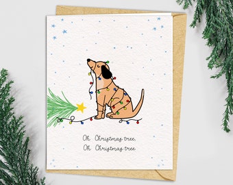 Funny Dog | Cute Pet Holiday Greeting Cards | Animal Lover Dog Mom Dad Christmas Tree | Adorable doggy card | Cute Dog cards