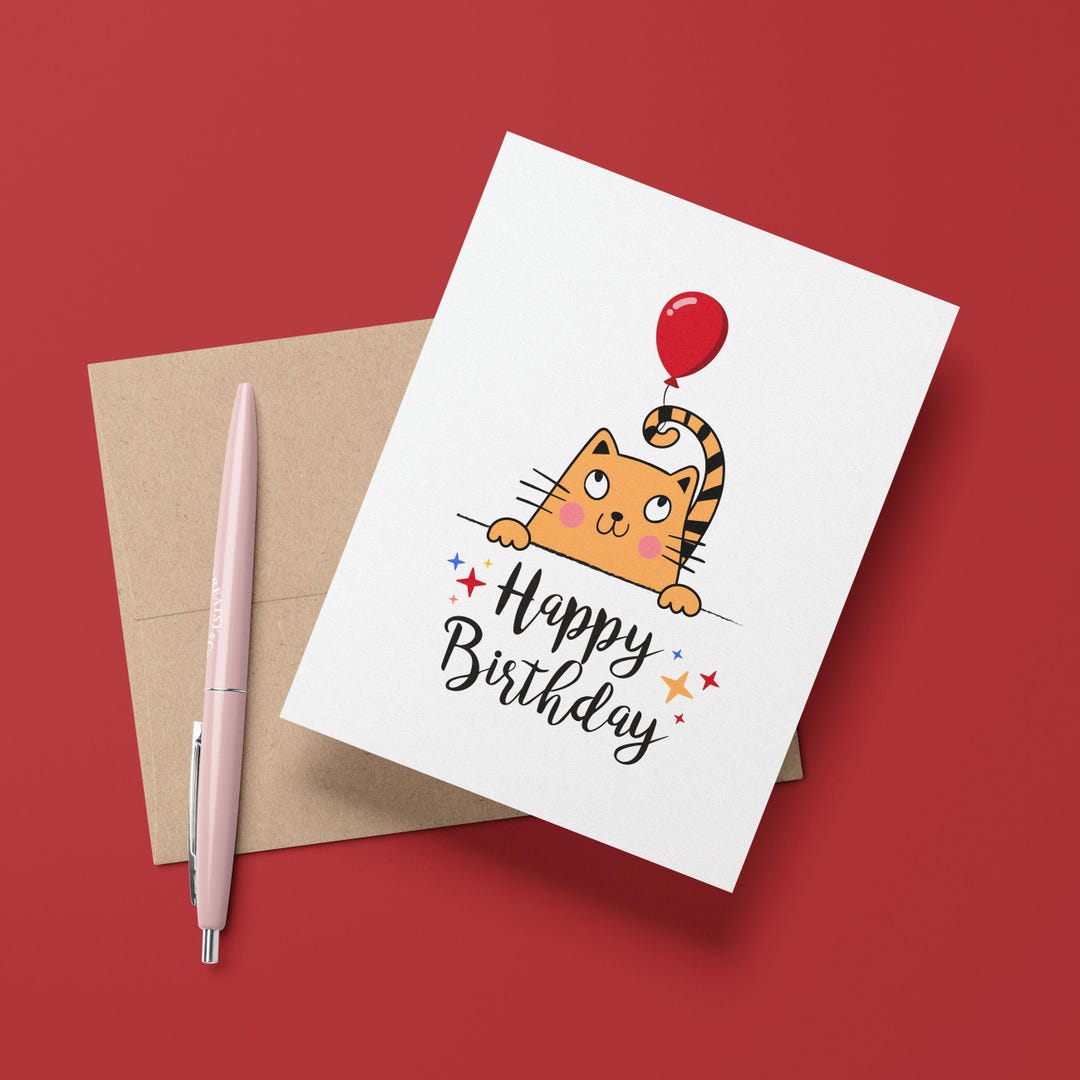 Funny Balloon Cat Birthday Card | Cat Lover Gift - Etsy
