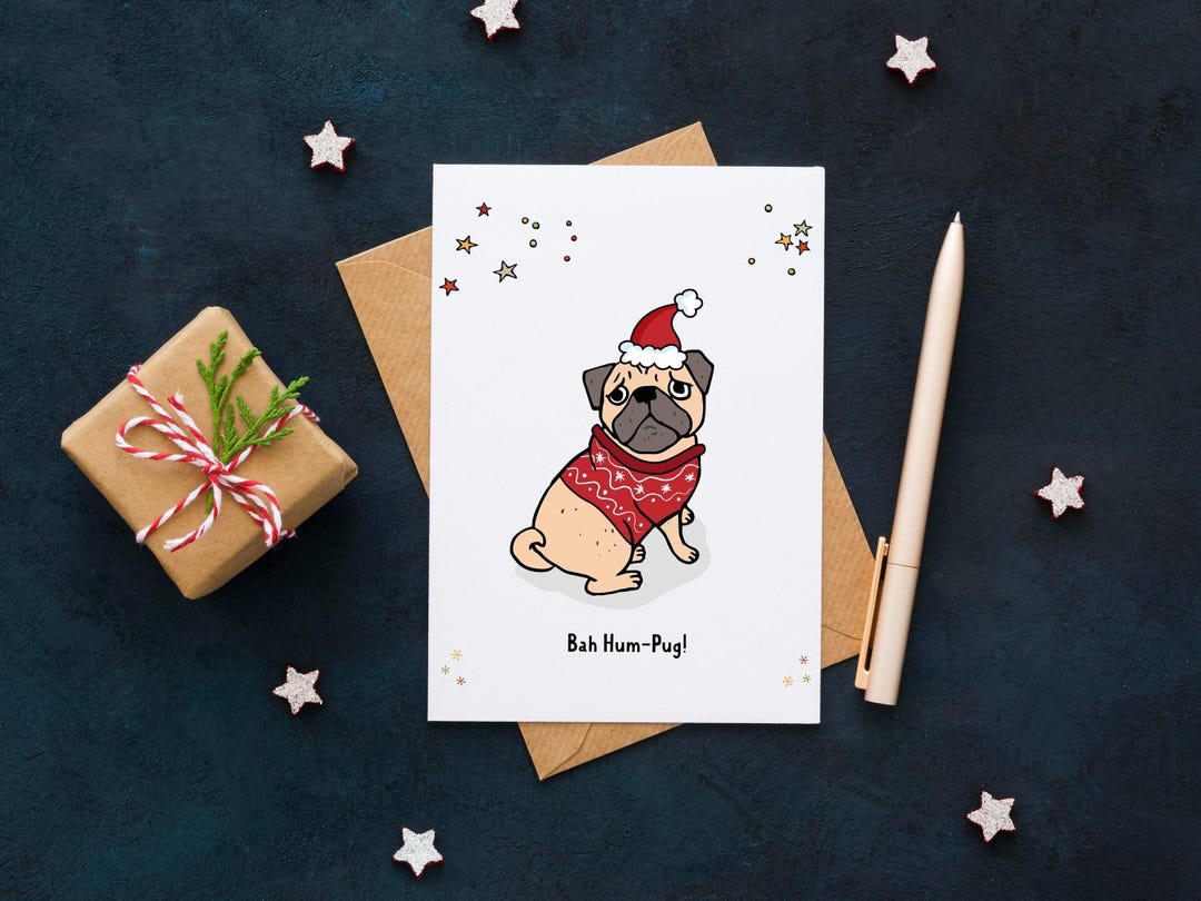 Funny Pug Christmas Card | Bah Hum-pug Dog Owner Gift - Etsy